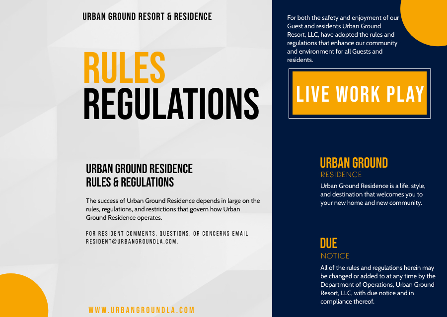 Urban Ground Resort & Residence Rules & Regulations